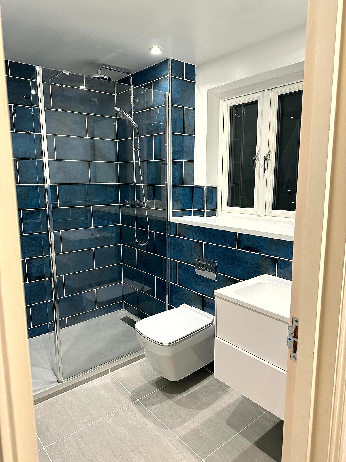 Contemporary bathroom with walk-in shower, London
